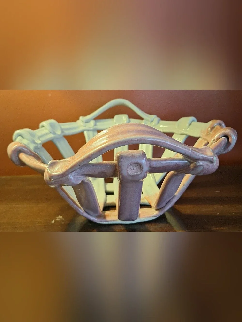 Pink and Light Gray Ceramic Fruit Basket